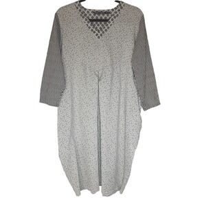 Gudrun Sjoden Womens 100% Organic Cotton Floral V-Neck Midi Dress Artsy S Nordic